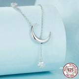 925 Sterling Silver Y-Shape Moon Pendant Necklace Water-drop Zircon Neck Chain for Women Anniversary Gift Fine Jewelry