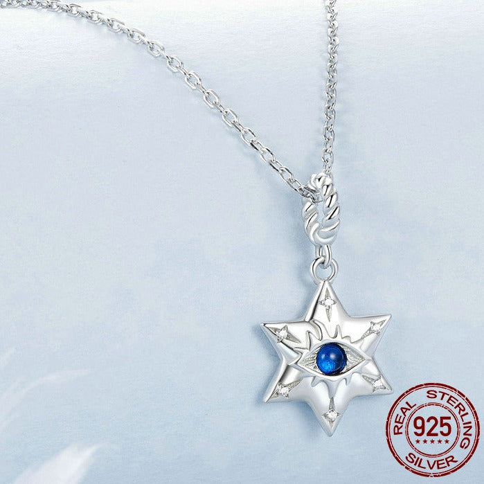 925 Sterling Silver Star of David Evil Eye Necklace, Starburst Demon Eye Pendant Protection Jewel for Women Men