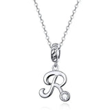 925 Sterling Silver Vintage Letter A to Z Pendant Necklace Initial Long Chain Necklace Platinum Plated Women Fine Jewelry