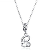 925 Sterling Silver Vintage Letter A to Z Pendant Necklace Initial Long Chain Necklace Platinum Plated Women Fine Jewelry