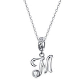 925 Sterling Silver Vintage Letter A to Z Pendant Necklace Initial Long Chain Necklace Platinum Plated Women Fine Jewelry