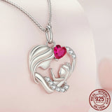 925 Sterling Silver Mother and Child Pendant Necklace for Women Mother's Day Birthday Fine Jewelry Gift