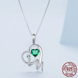 925 Sterling Silver Delicate Green Zircon Heart Pendant Necklace Snake Intertwine Love Neck Chain for Women Fine Jewelry