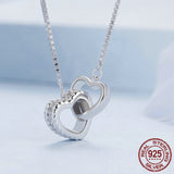 925 Sterling Silver Double Heart Pendant Necklace Clavicle Chain Link for Women Party Jewelry Valentine's Day Gift