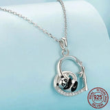 925 Sterling Silver Cute Panda Necklace for Girls, Heart Shape Pendant Necklace Panda Hypoallergenic Jewelry Gift