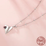 925 Sterling Silver Heart Origami Paper Airplane Necklace, White Gold Plated Simple Triangle Paper Airplane Necklace