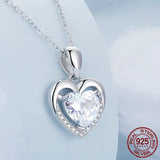 925 Sterling Silver Love Heart Pendant Necklace, Blue Clear Crystal Necklaces for Women Silver Fine Jewelry Gift