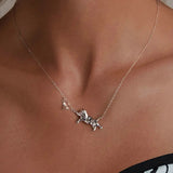 925 Sterling Silver Lovely Cat Pendant Necklace Flying Butterfly Neck Chain for Women Girls Daily Wearing Fine Jewelry