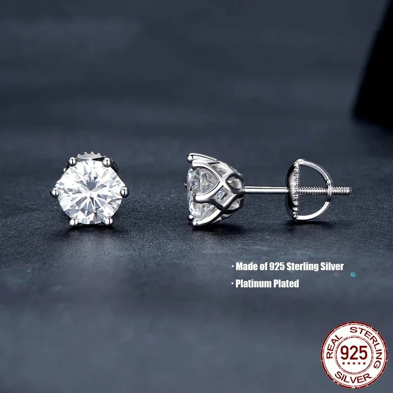 Classic Moissanite Stud Earrings, S925 Silver D Color Brilliant Round Cut Lab Created Diamond Wedding Engagement Earrings