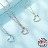 Genuine 925 Sterling Silver The shape of love Chain Necklace for Women, Godl Plated Heart Necklace 3 Color 18.11''