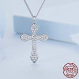 White Gold Plated 925 Solid Sterling Silver Cubic Zirconia Cross Pendant Crucifix Necklace Faithful For Women Girls