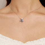 925 Sterling Silver Blue Spinel Sea Turtle Pendant Necklace Pave Setting CZ for Women Valentine's Day Gift