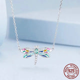 925 Sterling Silver Colorful Enamel Dragonfly Pendant Necklace Dainty Insect Neck Chain for Women Valentine's Day Gift