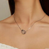 925 Sterling Silver Connected Double Dolphins Necklace Shiny Zircon Love Neck Chain for Women Fine Jewelry