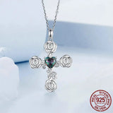 925 Sterling Silver Cross Pendant Necklace Retro Rose Pattern Neck Chain for Women Party Fine Jewelry Gift