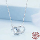 925 Sterling Silver Double Circle Interlock Pendant Necklace Double Ring Collarbone Neck Chain for Women Jewelry