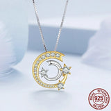 925 Sterling Silver Gold Meteor Pendant Necklace Moon and Star Neck Chain for Women Birthday Gift Fine Jewelry