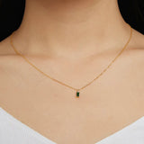 925 Sterling Silver Green Zircon Pendant Necklace for Women Fine Jewelry Plated Gold Link Chain Women Jewelry Gift 17.3''