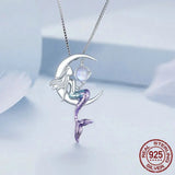 925 Sterling Silver Mermaid Pendant Necklace Moon Neck Chain for Women Delicate Birtrhday Gift Fine Jewelry