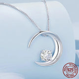 925 Sterling Silver Moon Pendant Necklace Lettering Crescent Neck Chain for Women Anniversary Engagement Jewelry Gift