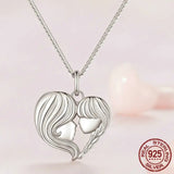 925 Sterling Silver Mother and Daughter Heart Shape Pendant Necklace for Women Birthday Mother's Day Gift Fine Jewelry