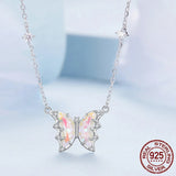 925 Sterling Silver Pink Butterfly Pendant Necklace Pave Setting CZ for Women Party Birthday Day Fine Jewelry Gift