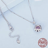 925 Sterling Silver Pink Flower Pendant Necklace Little Star Neck Chain Pave Setting CZ for Women Valentine's Day Gift