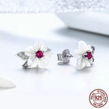 925 Sterling Silver Pure Shell Flower Stud Earring for Women Pave Setting CZ Fashion Korea Style Fine Jewelry