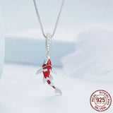 925 Sterling Silver Red Enamel Fish Pendant Necklace Lucky Koi Dangle Charm Neck Chain for Women Gift Fine Jewelry