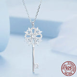 925 Sterling Silver Snowflake Key Pendant Necklace for Women Birthday Gift Clear Cubic Zircon Fashion Jewelry