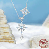 925 Sterling Silver Snowflake Pendant Necklace Heart-shaped Moonstone Starburst Neck Chain for Women Anniversary Gift