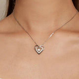 925 Sterling Silver Sparkling Double Heart Pendant Necklace Dancing Heart Neck Chain for Women Valentine's Day Gift