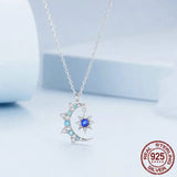 925 Sterling Silver Star and Moon Pendant Necklace Forever Love Neck Chain for Women Valentine's Day Fine Jewelry Gift