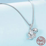 925 Sterling Silver Vivid Sloth Pendant Necklace Animal Neck Chain for Women Birthday Gift Fine Jewelry