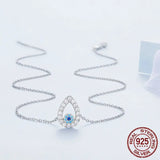 925 Sterling Silver Water-drop Shape Blue Zircon Devil's Eye Pendant Necklace for Women Classic Neck Chain Jewelry