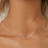 925 Sterling Silver White Gold Plated Simple Splicing Necklace Stacked Box Chain Link for Women Daily Wearing Jewelry