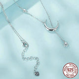 925 Sterling Silver Y-Shape Moon Pendant Necklace Water-drop Zircon Neck Chain for Women Anniversary Gift Fine Jewelry