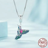 Authentic 925 Sterling Silver Enamel Kingfisher Pendant Necklace Bird Charms Neck Chain for Women Fine Jewelry Gift