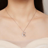 925 Sterling Silver Crescent Moon Pendant Necklace Cute Rabbit Neck Chain for Women Birthday Gift Fine Jewelry