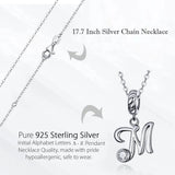 925 Sterling Silver Vintage Letter A to Z Pendant Necklace Initial Long Chain Necklace Platinum Plated Women Fine Jewelry