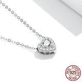 925 Sterling Silver Bright Love Necklace Chain Dazzling Shiny Heart Shape Crystal Charm Wedding Engagement Jewelry