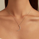 925 Sterling Silver Crescent Moon Pendant Necklace for Women Birthday Gift Pave Setting CZ Exquisite Fine Jewelry