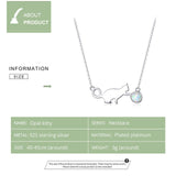 925 Sterling Silver Cute Cat Playing Ball Pendant Necklace Opal Link Chain for Women Girls Gift Jewelry