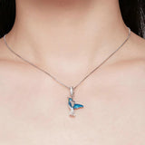 925 Sterling Silver Exquisite Green Enamel Bird Pendant Necklace Hummingbird Neck Chain for Women Fine Jewelry Gift