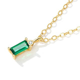 925 Sterling Silver Green Zircon Pendant Necklace for Women Fine Jewelry Plated Gold Link Chain Women Jewelry Gift 17.3''