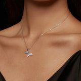 925 Sterling Silver Sky Blue Enamel Whale Tail Pendant Necklace Double Fish Tail Neck Chain for Women Fine Jewelry