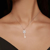 925 Sterling Silver Snowflake Key Pendant Necklace for Women Birthday Gift Clear Cubic Zircon Fashion Jewelry