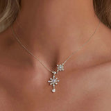 925 Sterling Silver Snowflake Pendant Necklace Heart-shaped Moonstone Starburst Neck Chain for Women Anniversary Gift