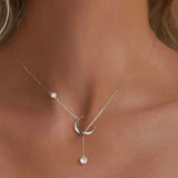 925 Sterling Silver Y-Shape Moon Pendant Necklace Water-drop Zircon Neck Chain for Women Anniversary Gift Fine Jewelry