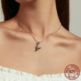 Authentic 925 Sterling Silver Enamel Kingfisher Pendant Necklace Bird Charms Neck Chain for Women Fine Jewelry Gift